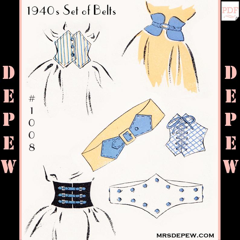 Vintage Sewing Pattern 1940s Style Belts and Cummerbunds Size image 0