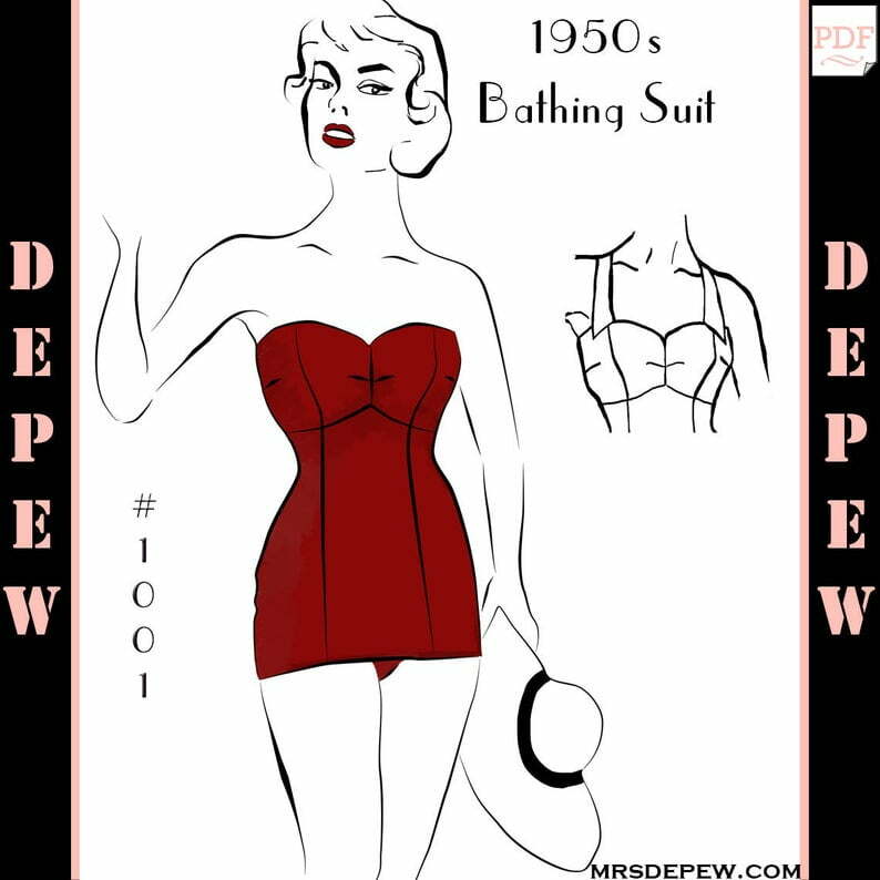 Vintage Sewing Pattern 1950s One Piece Bathing Suit Depew 1001 image 0