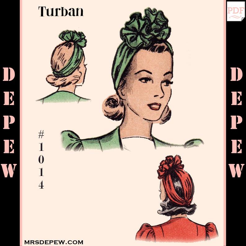 Vintage Sewing Pattern 1940s Turban Rosette Hat One Size 1014 image 0