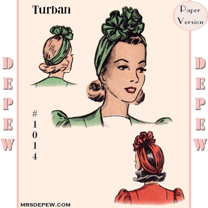 Vintage Sewing Pattern 1940s Turban Rosette Hat One Size 1014 image 0