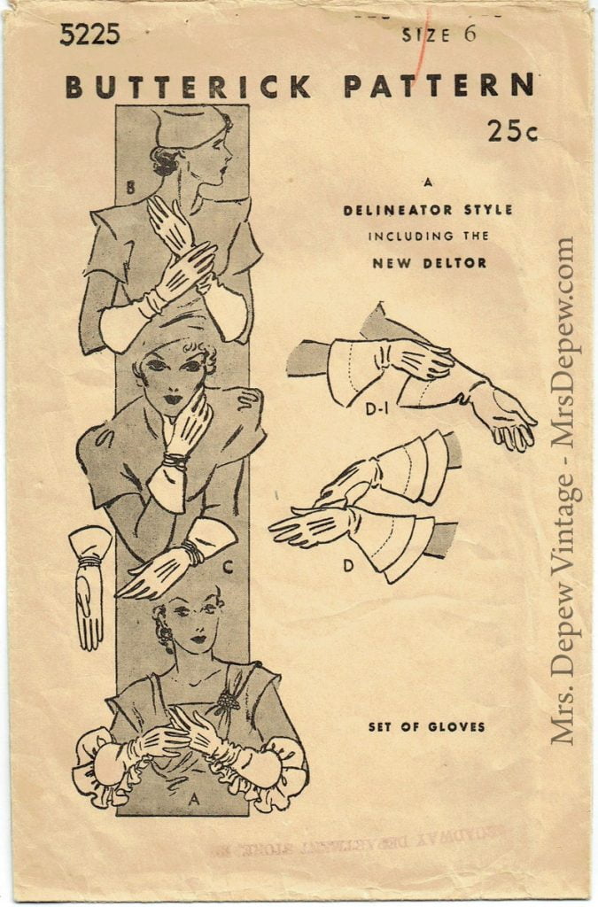 1930s Ladies' Gloves in 5 versions Butterick 5225 Size 6 image 0