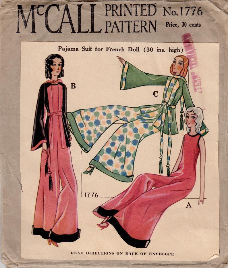 Vintage Sewing Pattern McCall 1776 1920s French Boudoir Doll image 0