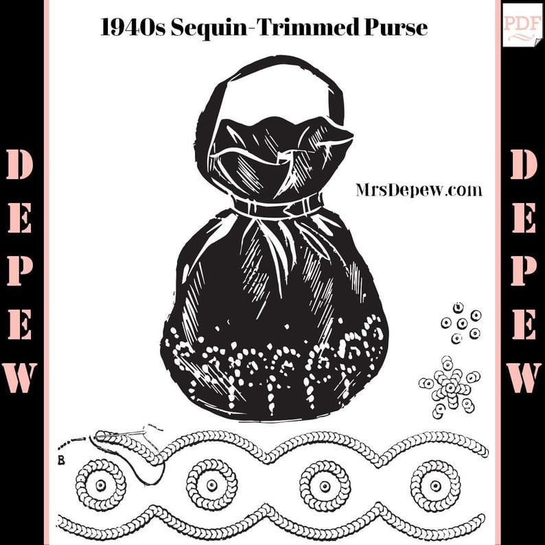 Vintage Sewing Pattern 1940s Sequin Trimmed Purse  INSTANT image 0