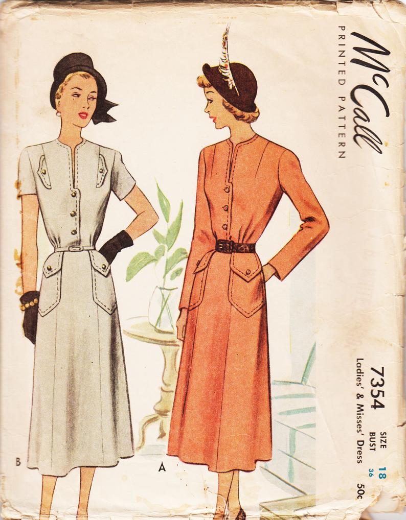 Vintage Sewing Pattern 1940s Ladies' Dress McCall 7354 image 0
