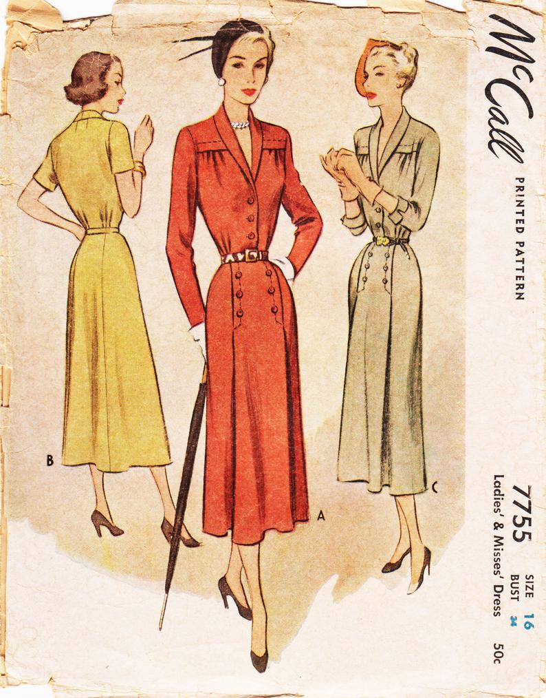 Vintage Sewing Pattern 1940s Ladies' Dress McCall 7755 image 0