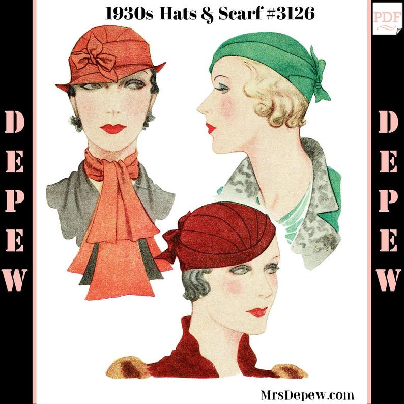 Vintage Sewing Pattern 1930s Ladies' Jaunty Hats and Scarf image 0