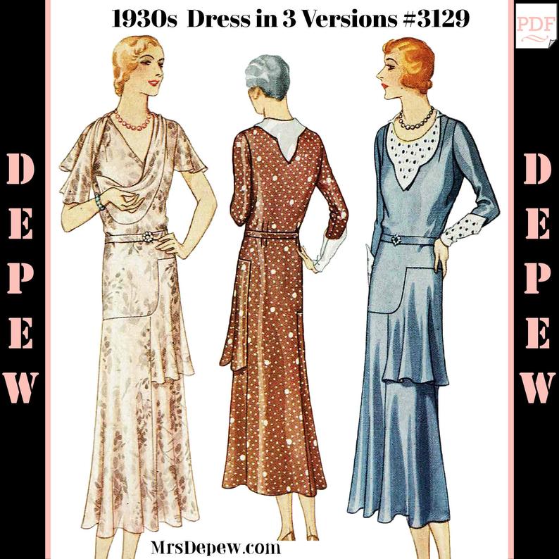 Vintage Sewing Pattern Ladies' 1930s Dress in 3 Versions image 0