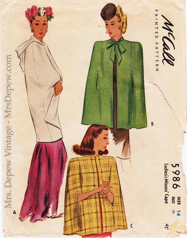 Vintage Sewing Pattern Ladies' 1940s Evening and Day Cape image 0