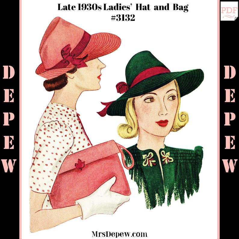 Vintage Sewing Pattern Ladies' 1930s Hat & Bag 3132 image 0