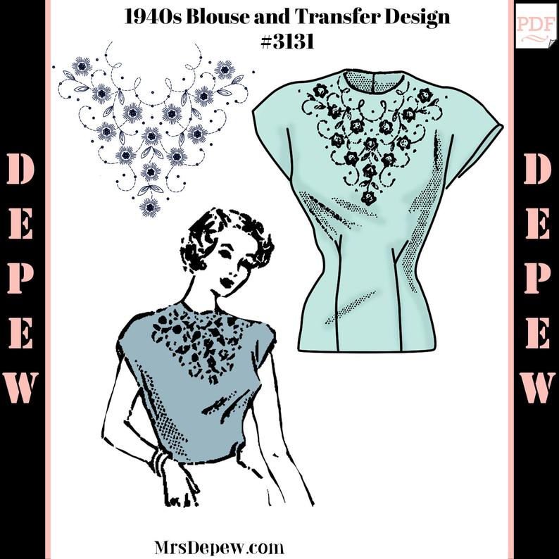 Vintage Sewing Pattern 1940s Misses Blouse & Transfer image 0