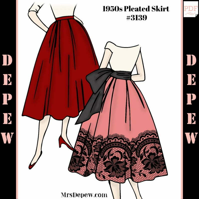 1950s Vintage Sewing Pattern Ladies' Pleated Skirt with image 0