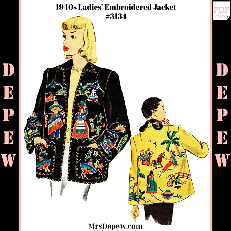 Vintage Sewing Pattern 1940s Ladies' Embroidered Jacket image 0