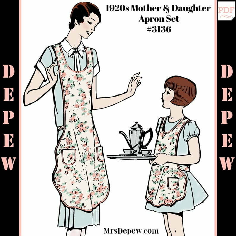 Vintage Sewing Pattern 1920s Mother Daughter Apron 3136 Sizes image 0
