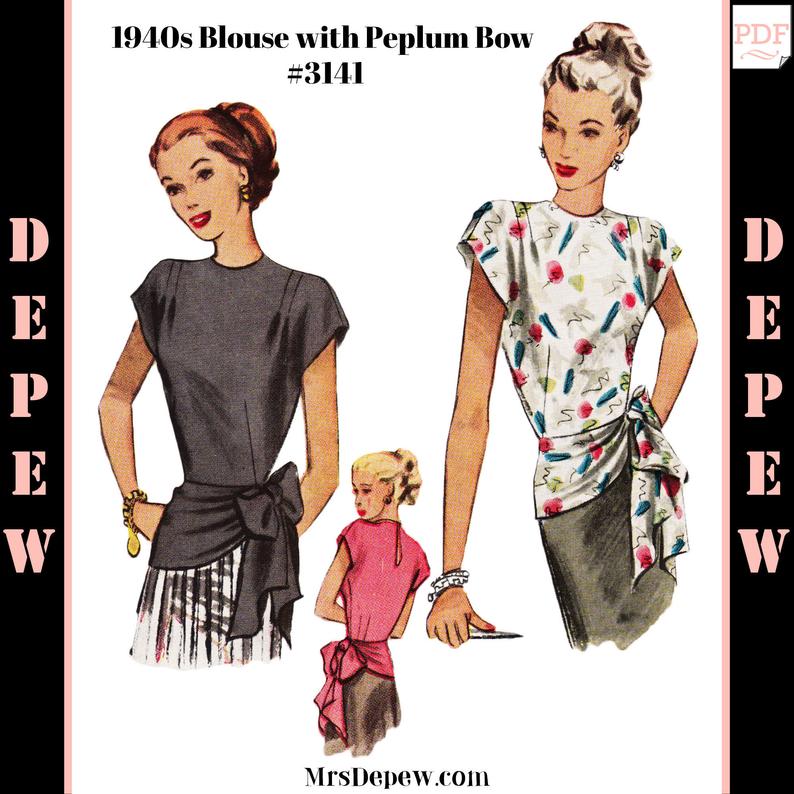 1940s Vintage Sewing Pattern Ladies' Blouse with Peplum image 0