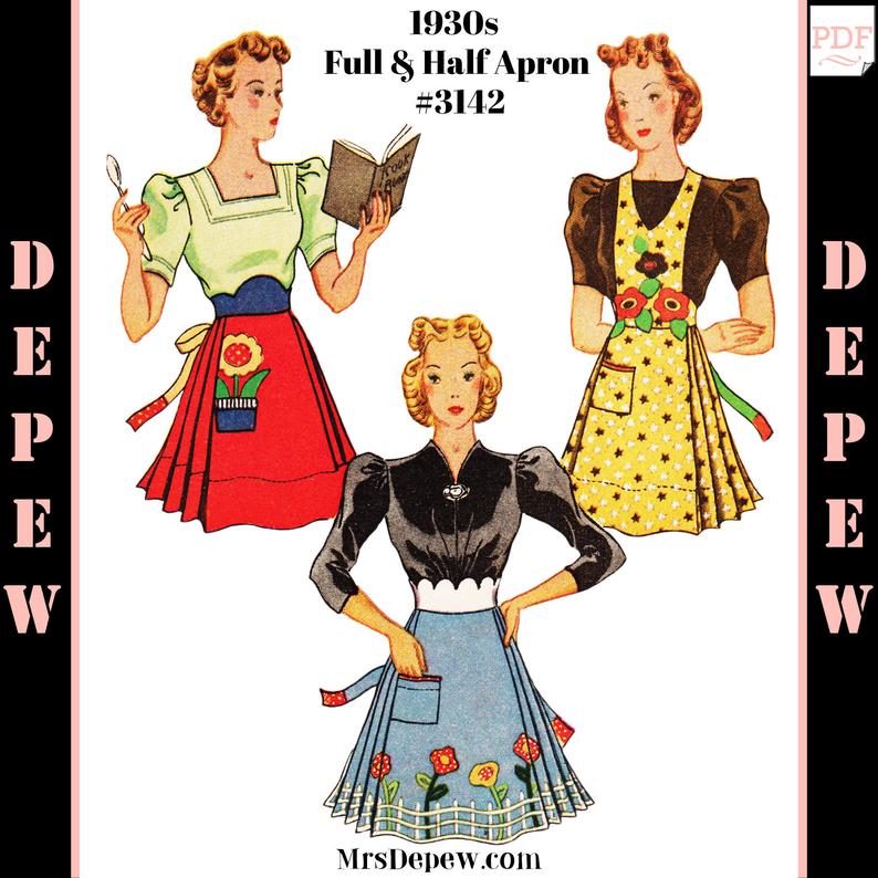 Vintage Sewing Pattern 1930s Ladies' Aprons With Flower image 0