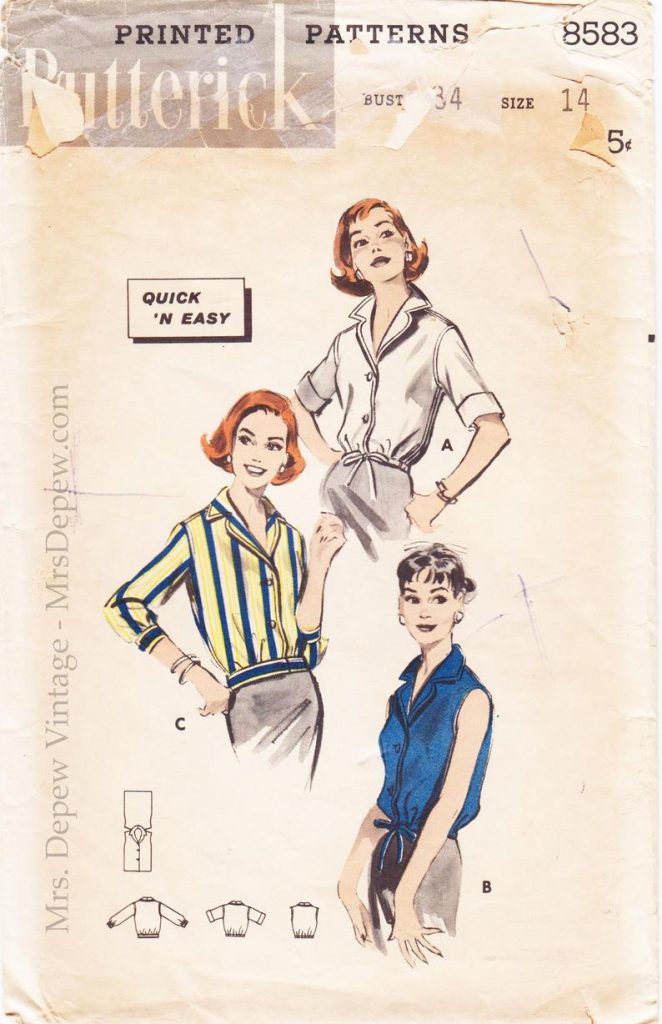 Vintage Sewing Pattern 1950s Blouse Butterick 8583 Size image 0