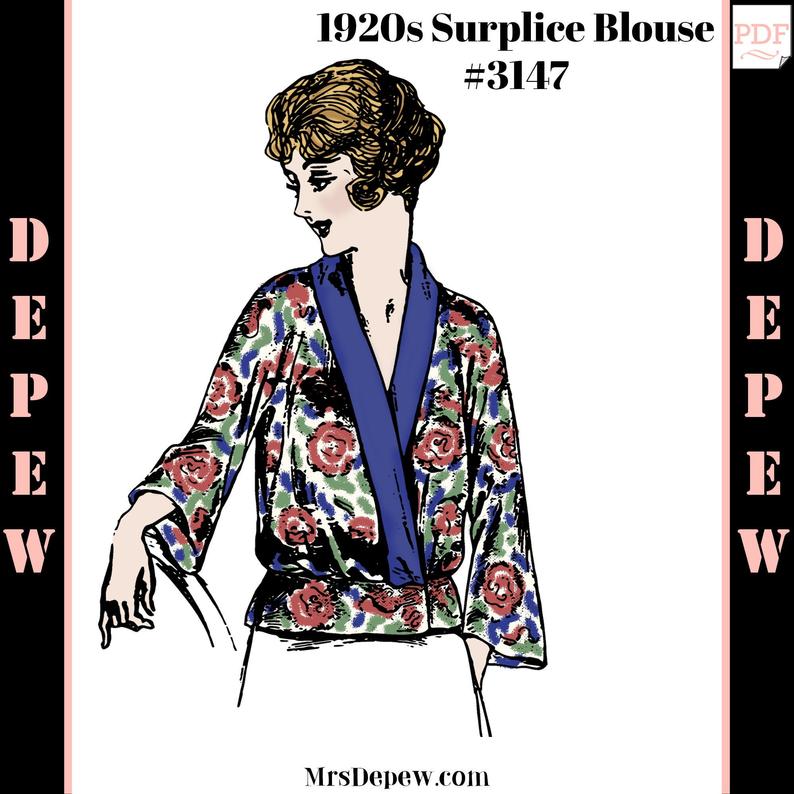 Vintage Sewing Pattern 1920s Ladies' Surplice Wrap Blouse image 0