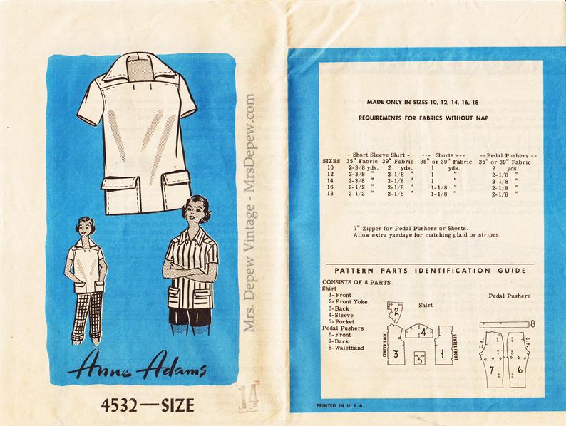 Vintage Sewing Pattern 1950s Mail Order Blouse Shorts Anne image 0