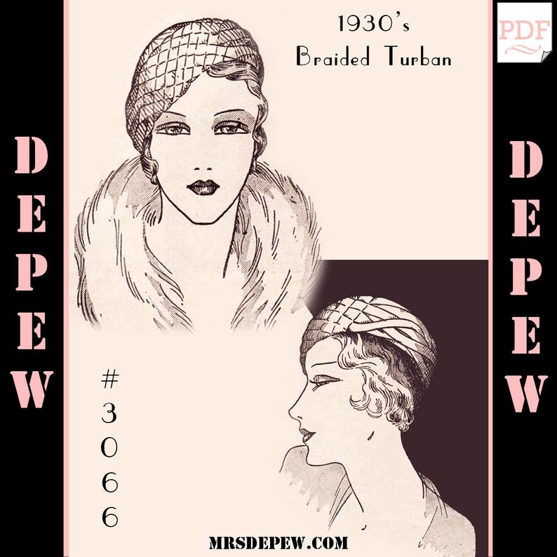 Vintage Sewing Pattern French 1930s Hat Depew 3066 Braided image 0