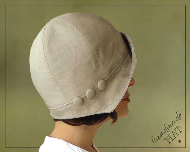 HAT  Eleanor  1920s Cloche Hat Custom Size Linen Wool or image 0