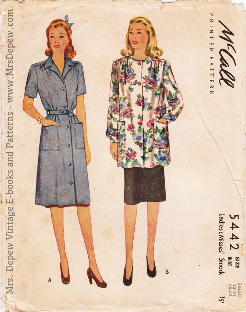 Vintage Sewing Pattern 1940s Ladies' Dress Smock McCall image 0