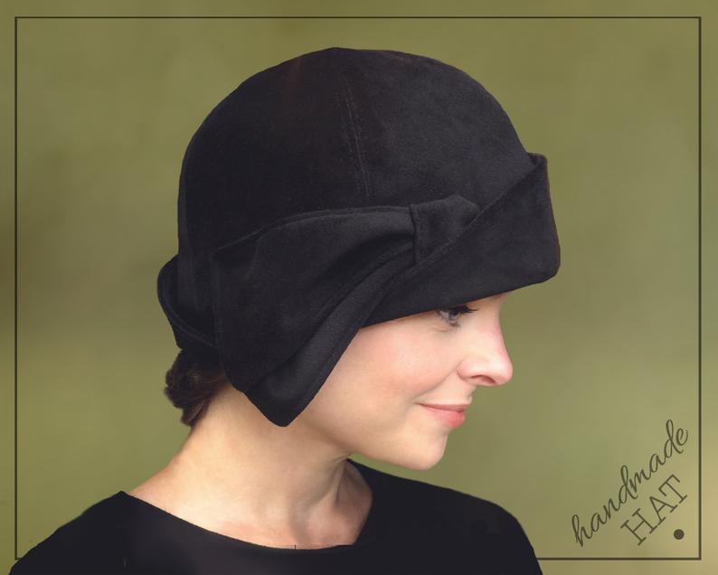 HAT  Daryn  Black Grey or Navy Velvet Downton Abbey Cloche image 0