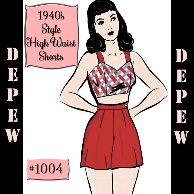 Vintage Sewing Pattern 1940s Style Beach Shorts Printable PDF image 0