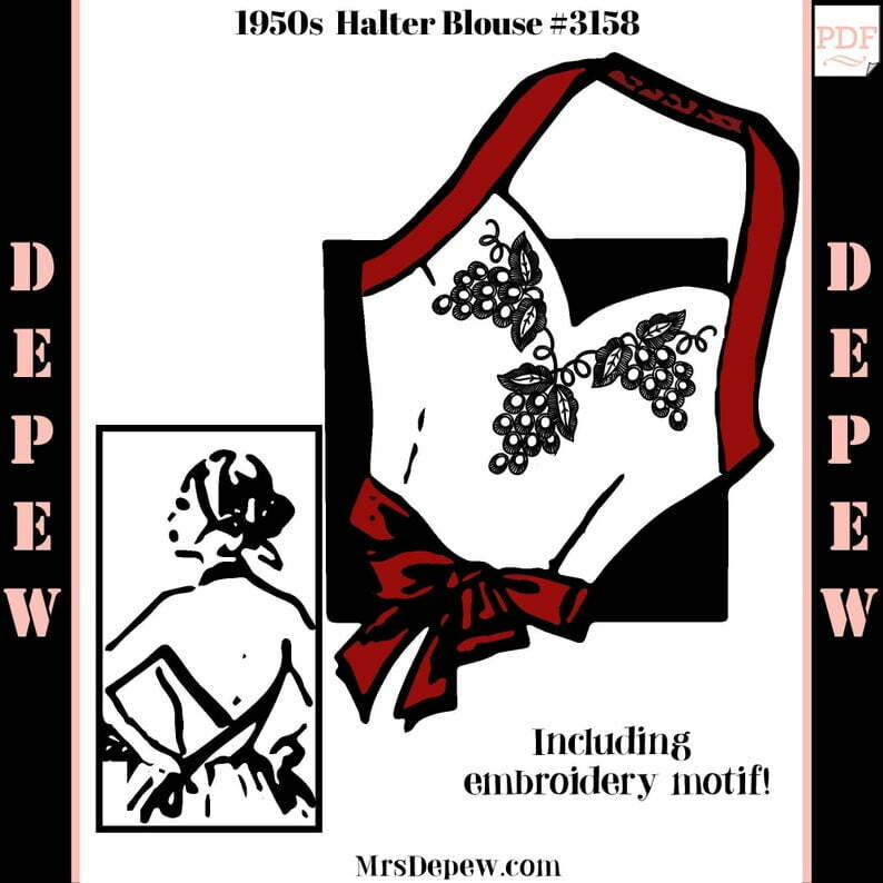 Vintage Sewing Pattern 1950s Embroidered Halter Top Blouse image 0