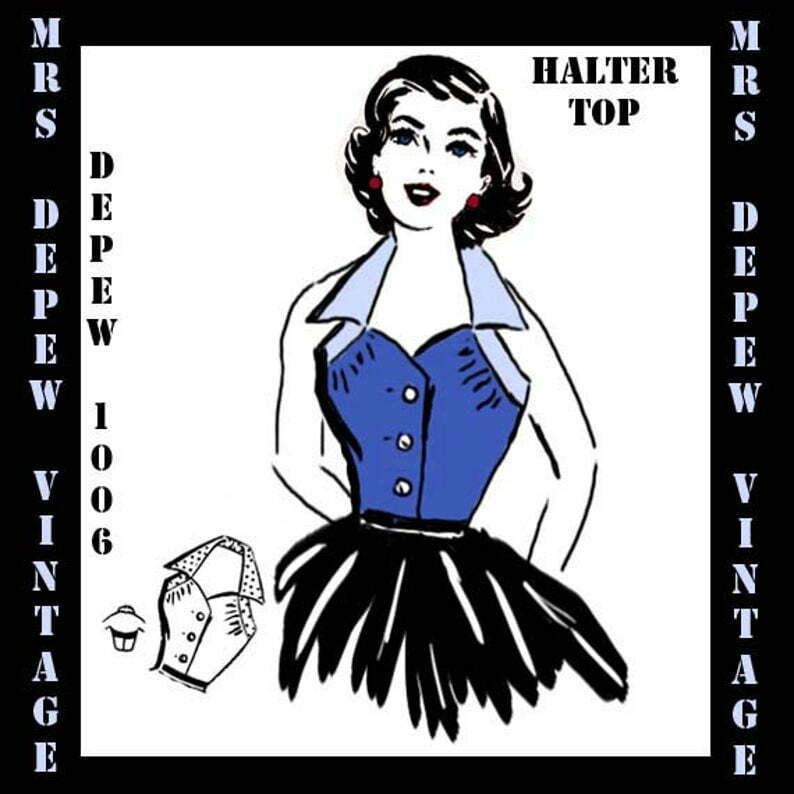 Vintage Sewing Pattern Ladies 1950's Halter Top Blouse PDF image 0