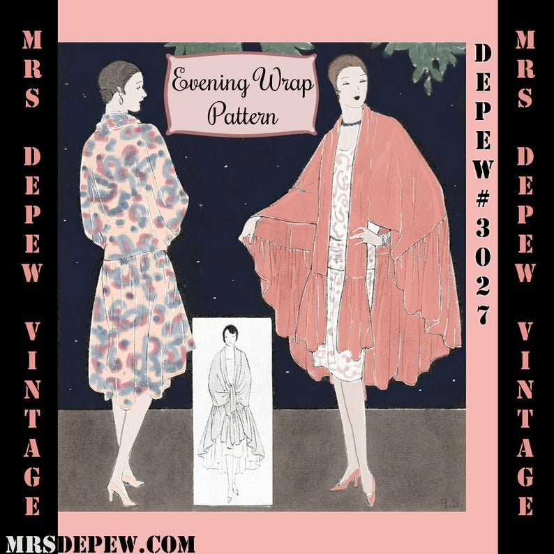 Vintage Sewing Pattern 1920s Evening Wrap or Cape Digital image 0