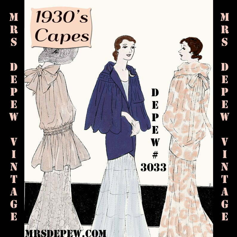 Vintage Sewing Pattern 1930s Evening Wraps or Capes 3033 image 0