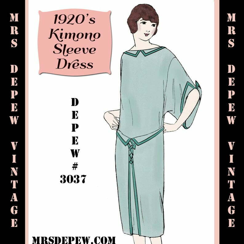Vintage Sewing Pattern 1920's Flapper Kimono Sleeve Dress image 0