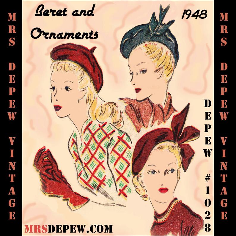 Vintage Sewing Pattern French Beret and Ornaments Reproduction image 0