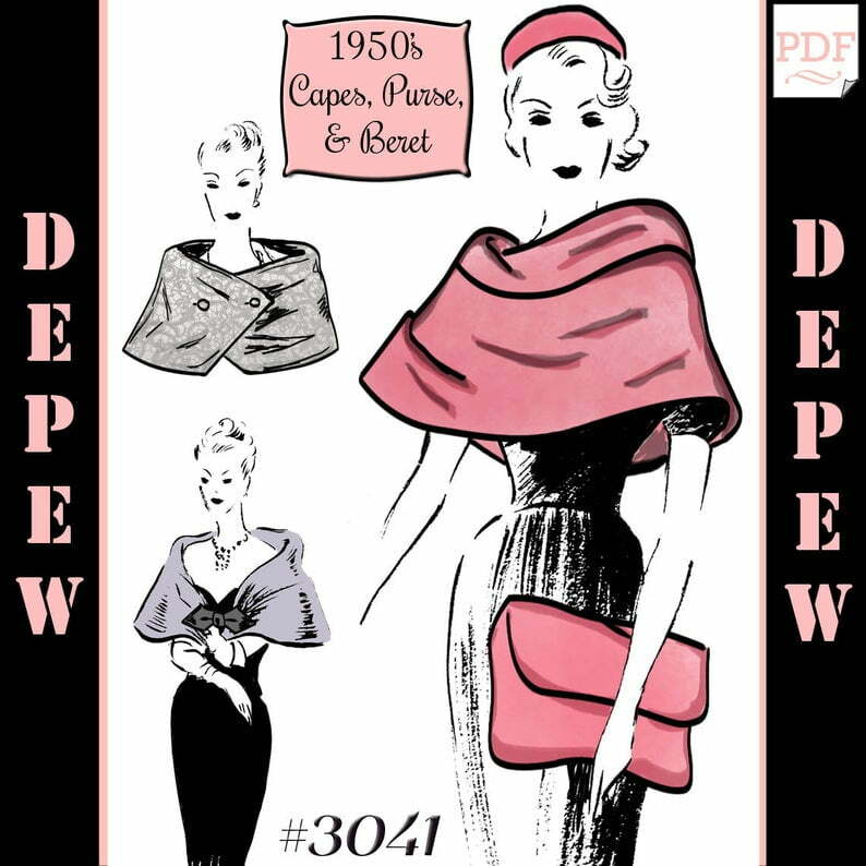 Vintage Sewing Pattern Print-at-Home 1950s Capes Purse and image 0