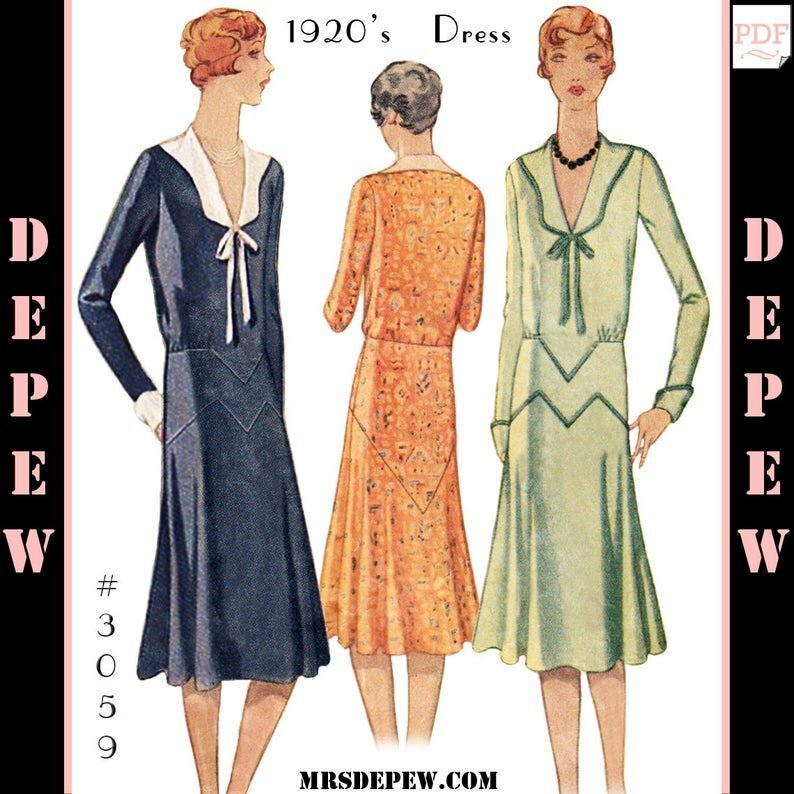 Vintage Sewing Pattern Ladies' 1920s Long Sleeve Dress image 0