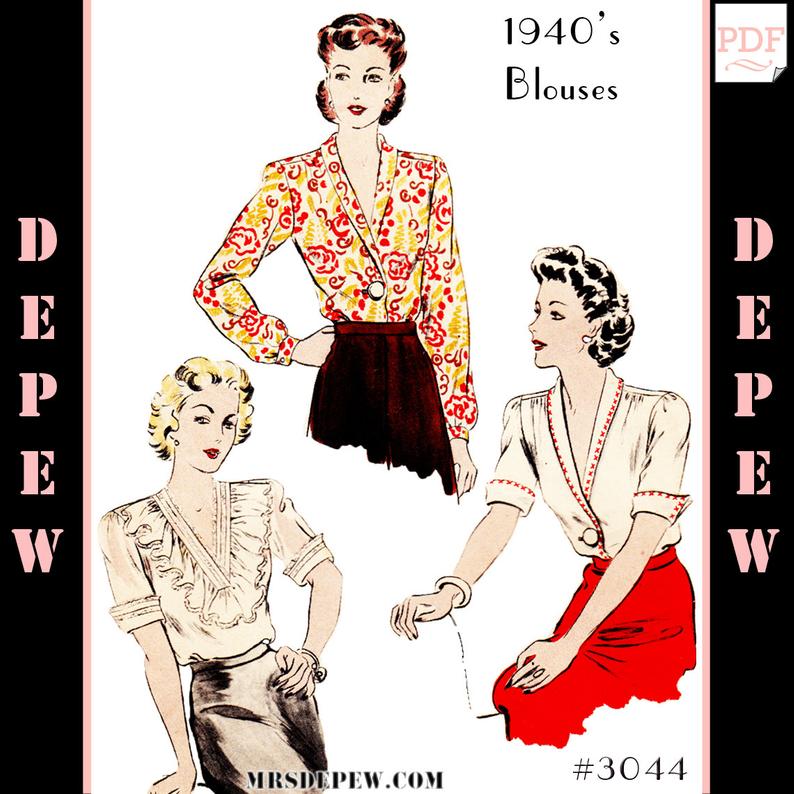 Vintage Sewing Pattern Ladies' Blouses 1940s 3044  image 0