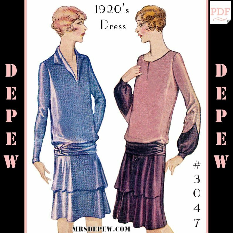 Vintage Sewing Pattern Ladies' 1920s Long Sleeve Dress image 0