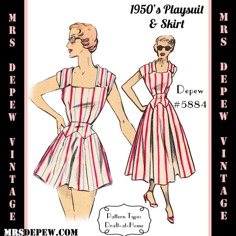 Vintage Sewing Pattern 1950's Playsuit and Skirt in Any image 0