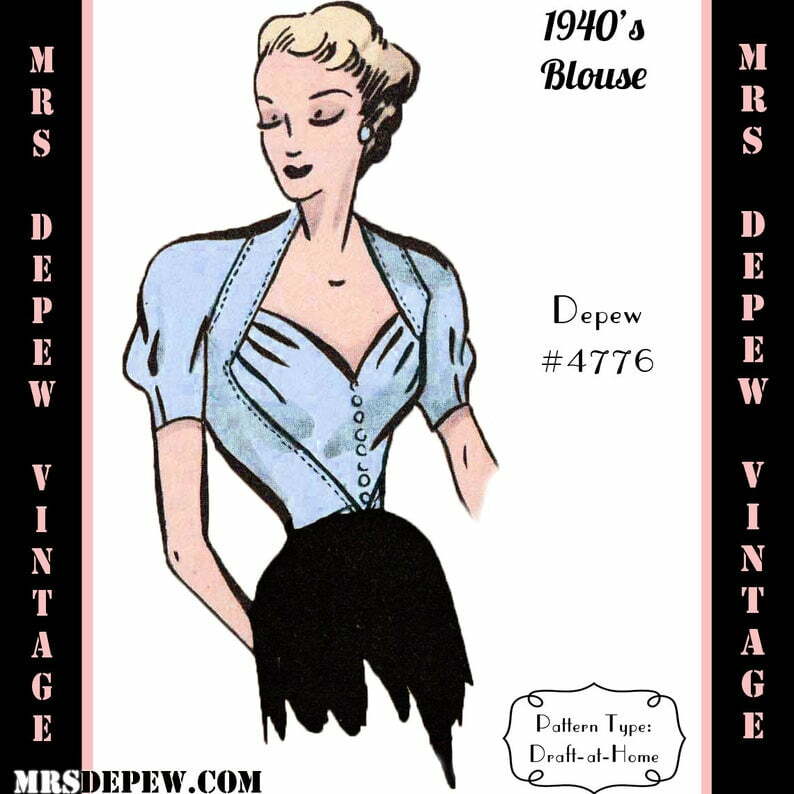 Vintage Sewing Pattern 1940's Sweetheart Blouse in Any image 0