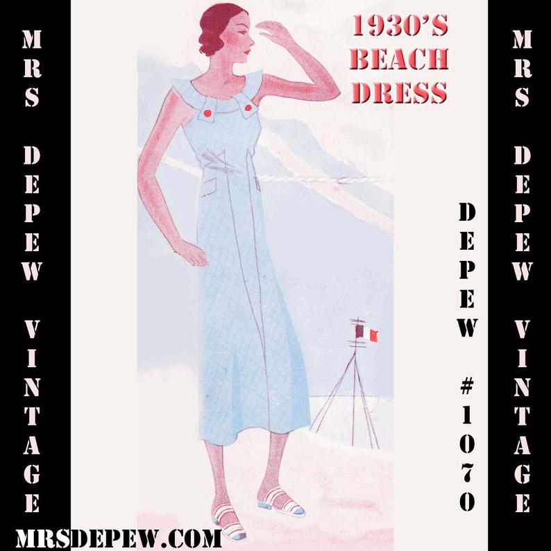Vintage Sewing Pattern 1930's Beach Dress in Any Size image 0