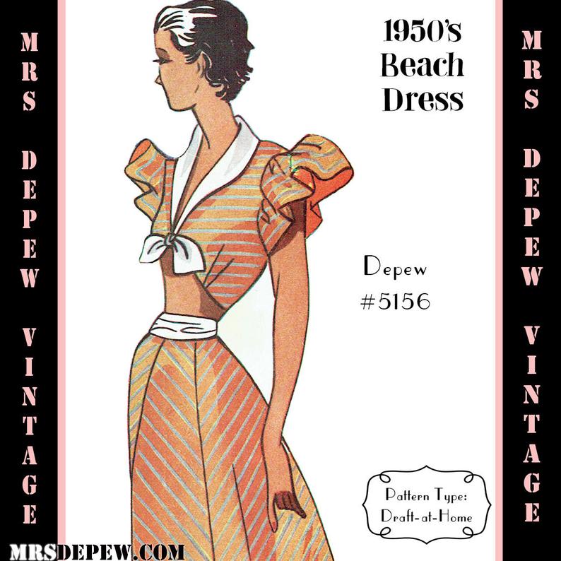 Vintage Sewing Pattern 1950's Two Piece Midriff Beach image 0