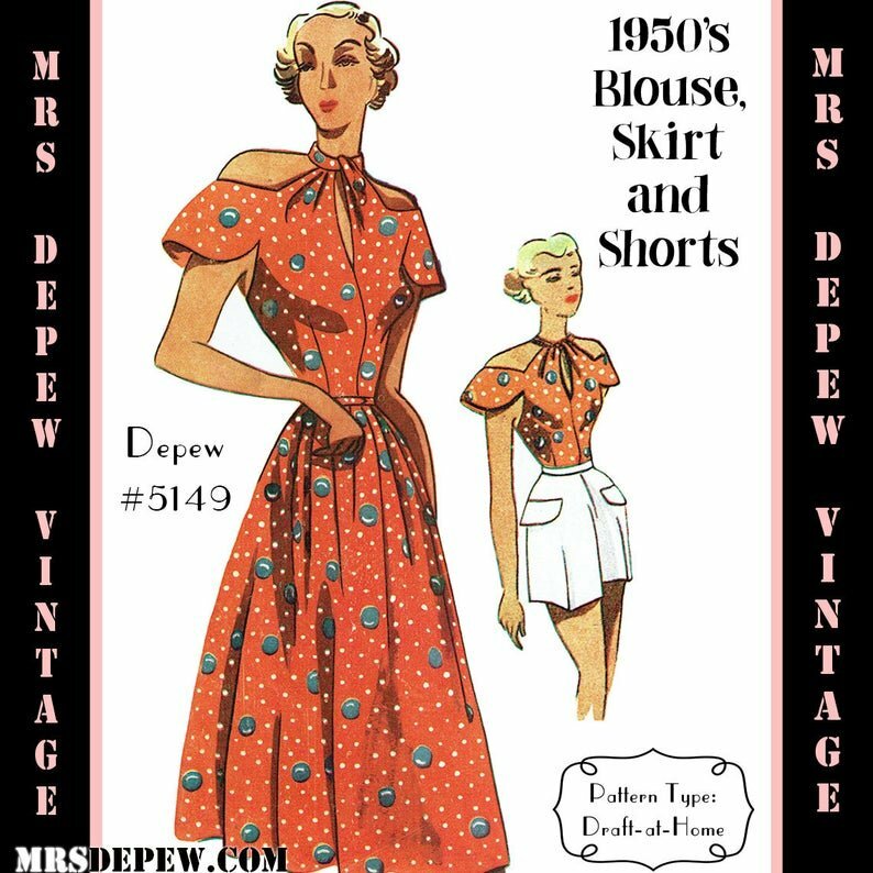 Vintage Sewing Pattern 1950s Blouse Shorts and Skirt Depew image 0
