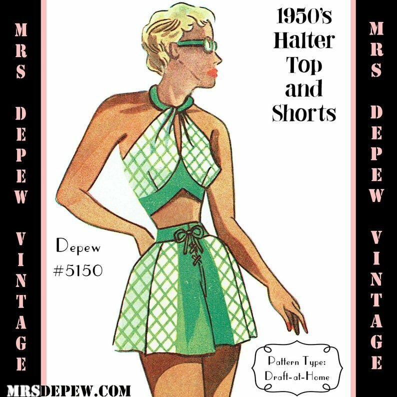 Vintage Sewing Pattern 1950's Halter Bra Top & Shorts image 0