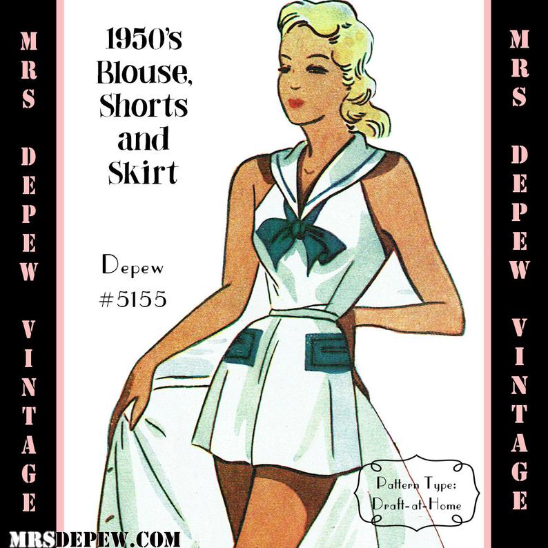 Vintage Sewing Pattern 1950's Sailor Playsuit & Skirt image 0