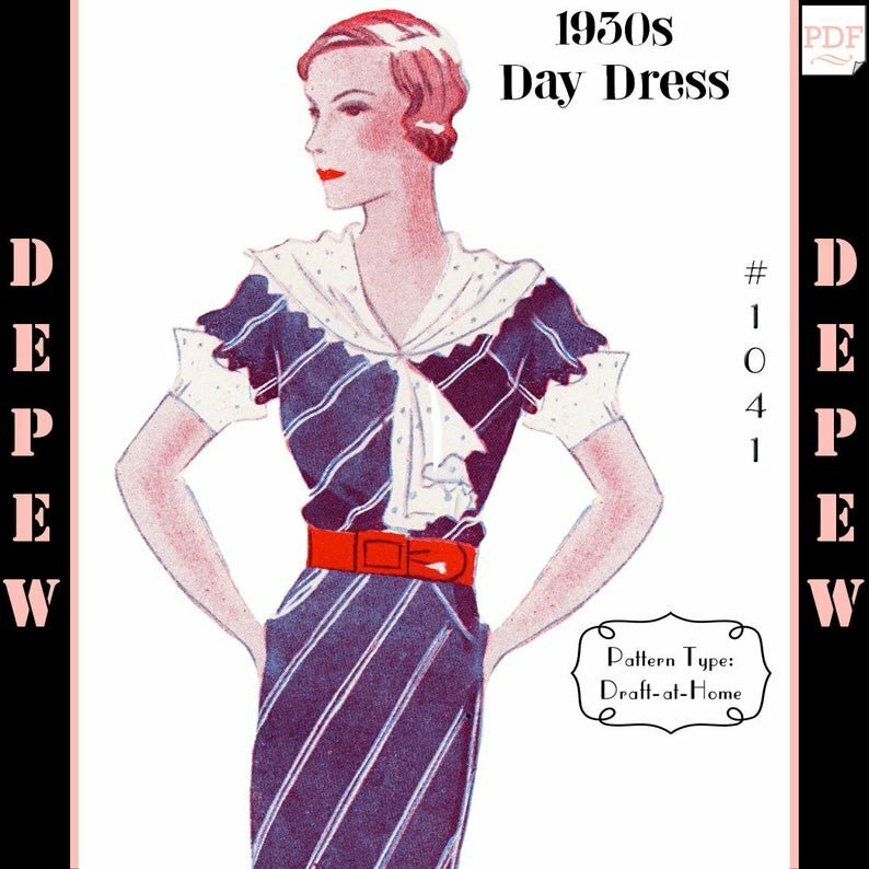 Vintage Sewing Pattern 1930s Dress With Collar in Any Size image 0