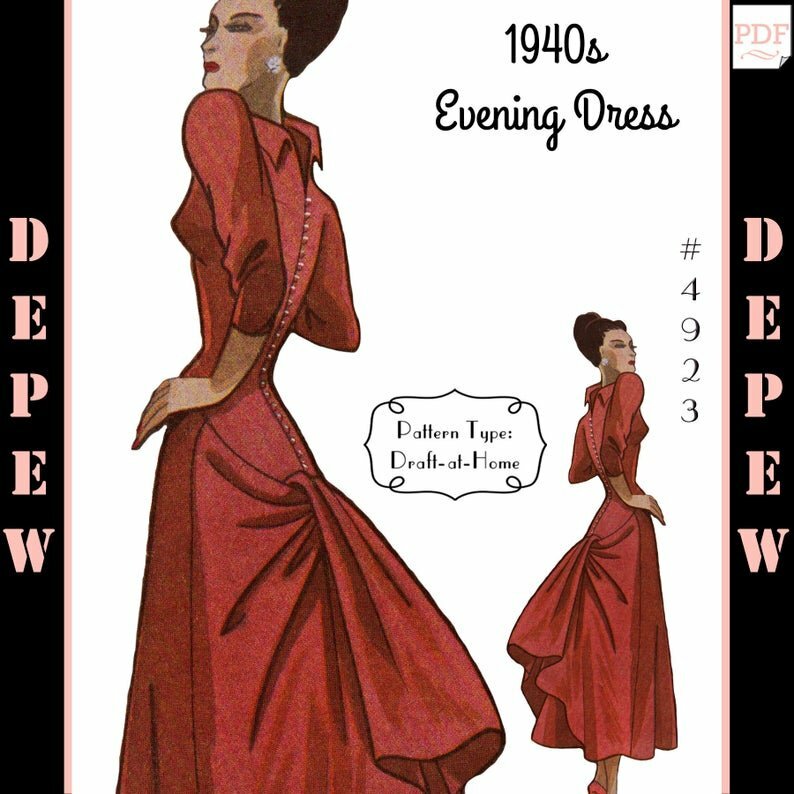 Vintage Sewing Pattern 1940s Cocktail or Evening Gown in Any image 0