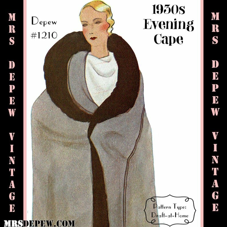 Vintage Sewing Pattern 1930s Evening Cape in Any Size PLUS image 0