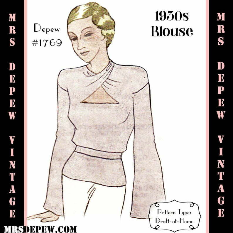 Vintage Sewing Pattern 1930's Wrap Neck Blouse in Any image 0