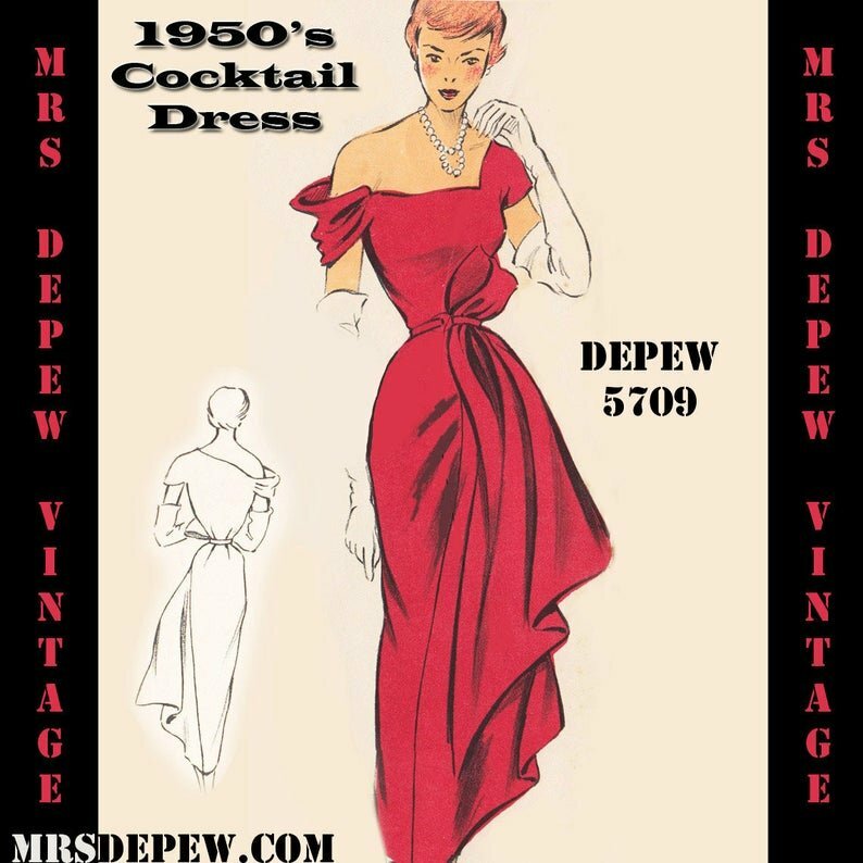 Vintage Sewing Pattern 1950s Off Shoulder Cocktail Dress in image 0