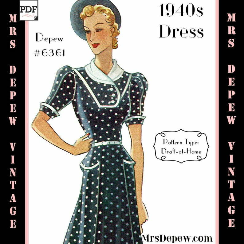 Vintage Sewing Pattern 1940s Ladies' Dress Any Size Depew image 0